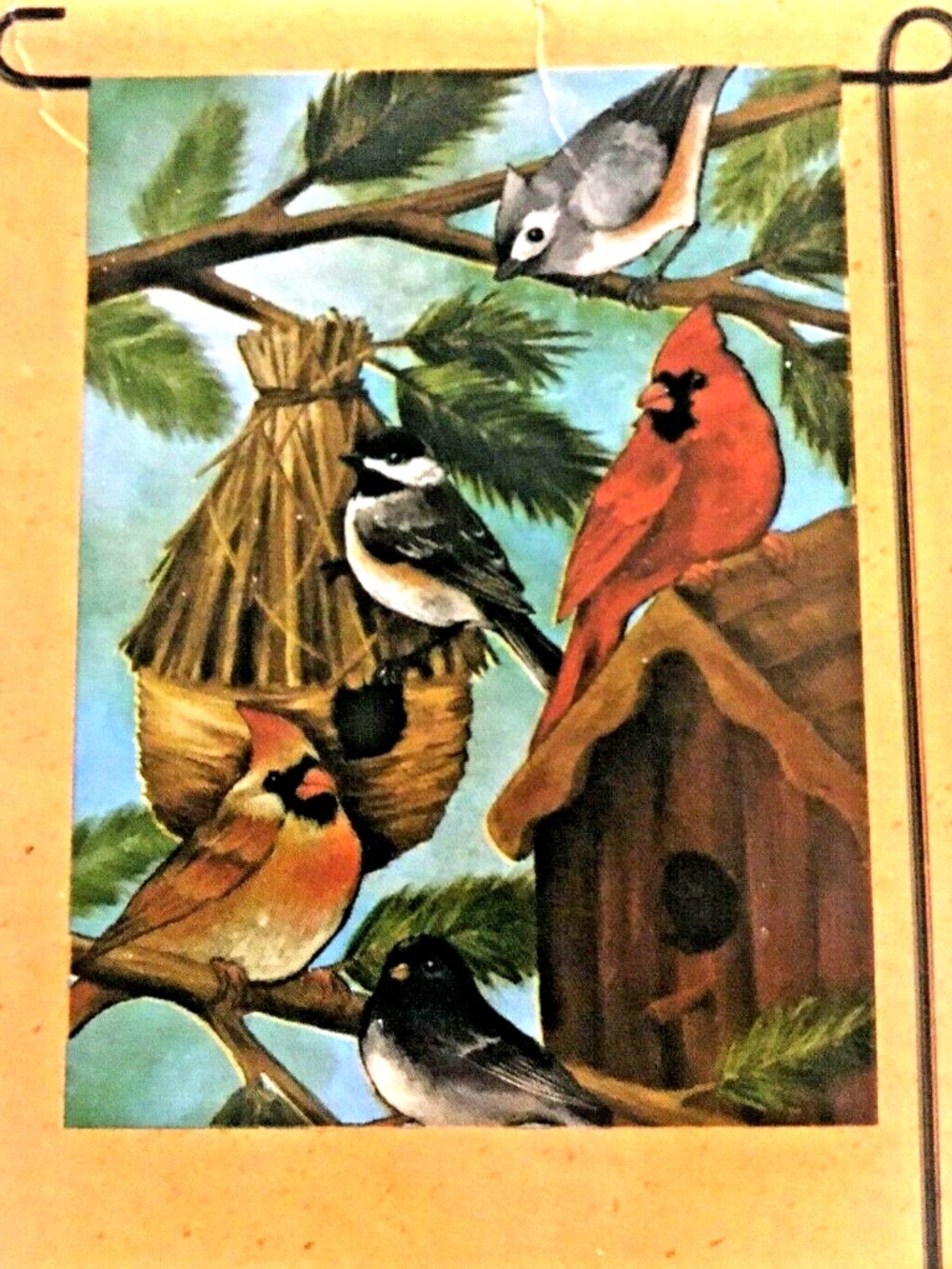 Garden Flag Winter Housing Birdhouse Birds Tree Cardinal Small House Outdoor NEW
